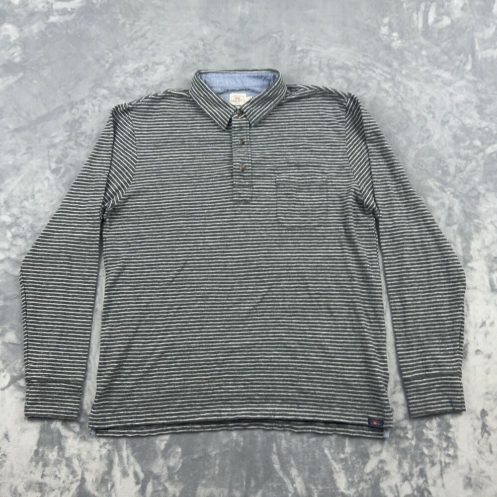 Faherty Shirt Mens Size Large Gray Stripe Long Sleeve Luxe Organic Cotton Polo